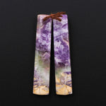Drilled Natural Petrified Purple Fluorite Earring Pair Long Rectangle Cabochon Cab Pair Matched Earrings Beads Stone