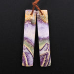 Drilled Natural Petrified Purple Fluorite Earring Pair Long Rectangle Cabochon Cab Pair Matched Earrings Beads Stone
