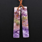 Drilled Natural Petrified Purple Fluorite Earring Pair Long Rectangle Cabochon Cab Pair Matched Earrings Beads Stone