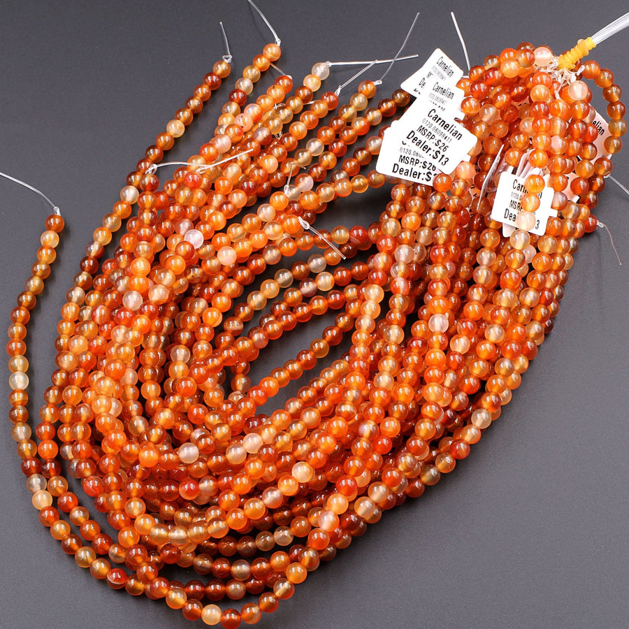 AAA Natural Carnelian 4mm 6mm 8mm 10mm 12mm Round Beads Highly Polished Finish Natural Red Orange Gemstone 15.5" Strand