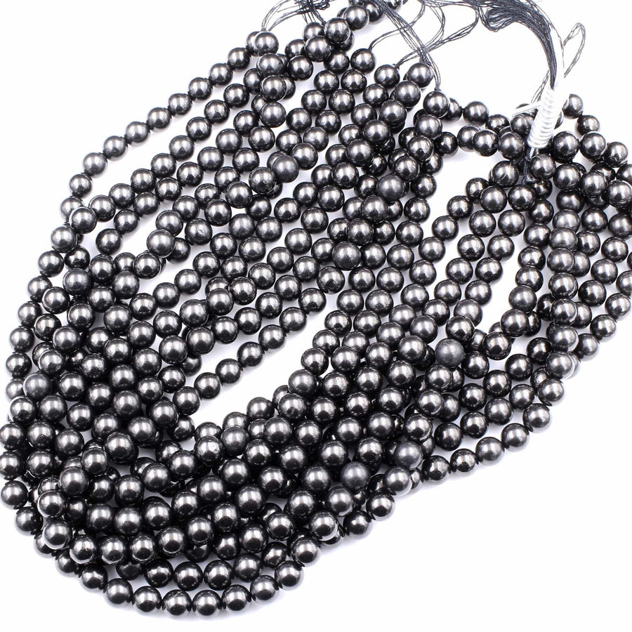 Genuine Natural Shungite 4mm 6mm 8mm 10mm 12mm Round Beads High Quality Black Lustrous Gemstone from Russia 15.5" Strand