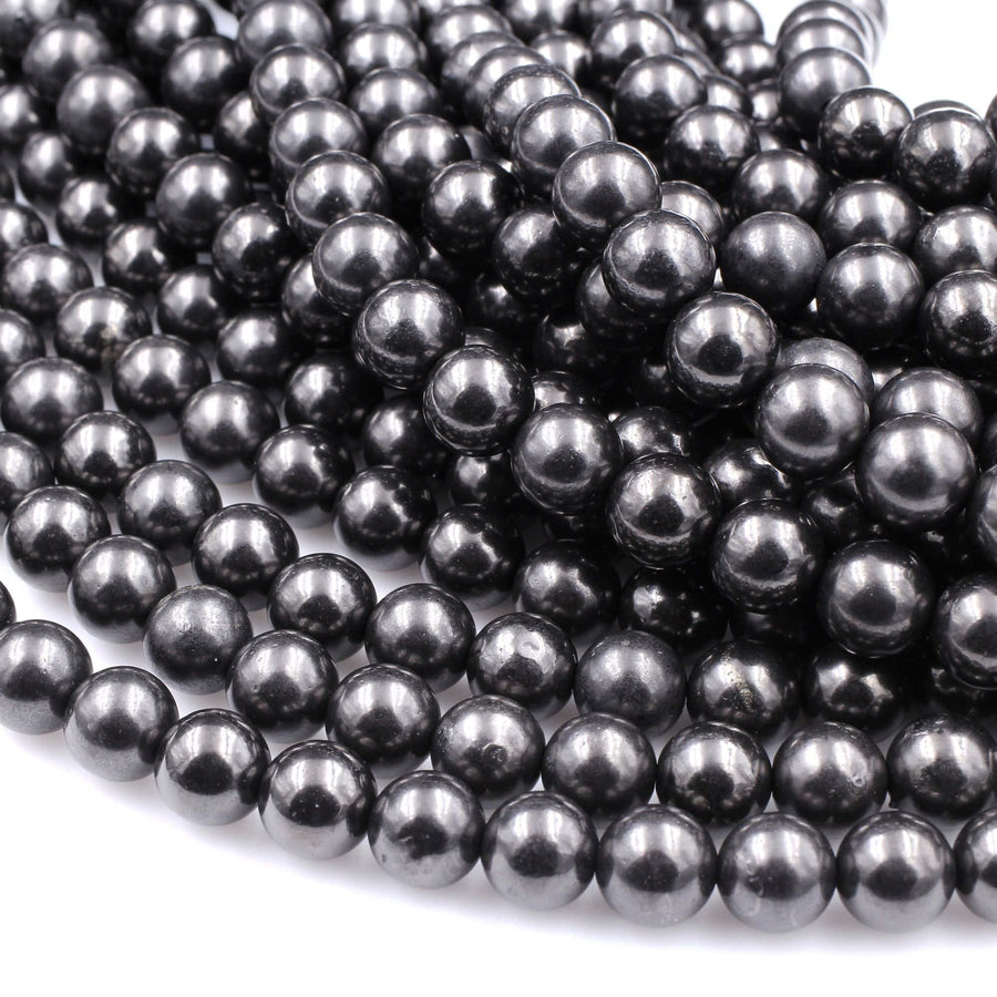 Genuine Natural Shungite 4mm 6mm 8mm 10mm 12mm Round Beads High Quality Black Lustrous Gemstone from Russia 15.5" Strand