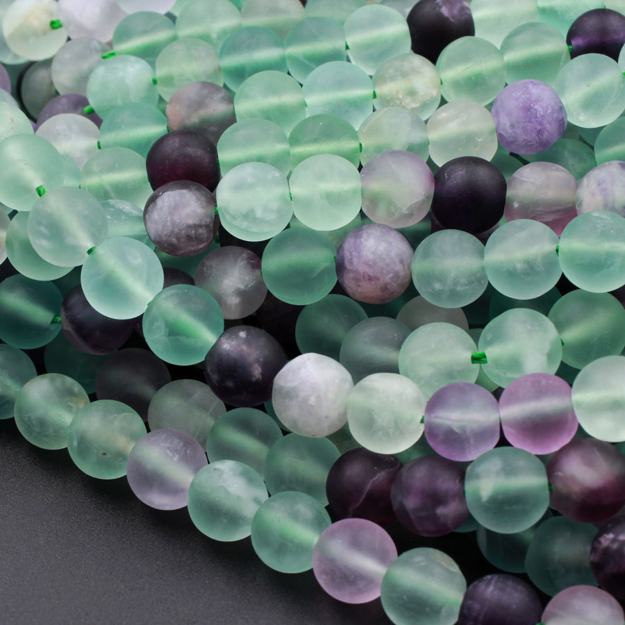 Matte Fluorite 4mm 6mm 8mm 10mm Round Beads Natural Purple Green Fluorite Gemstone 15.5" Strand