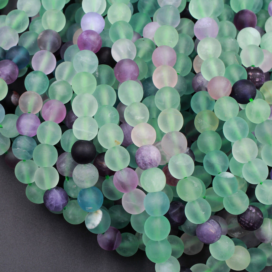 Matte Fluorite 4mm 6mm 8mm 10mm Round Beads Natural Purple Green Fluorite Gemstone 15.5" Strand