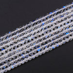 AAA+ Natural Rainbow Moonstone 4mm Round Beads Extra Blue Flashes Super Translucent Gemstone 15.5" Strand