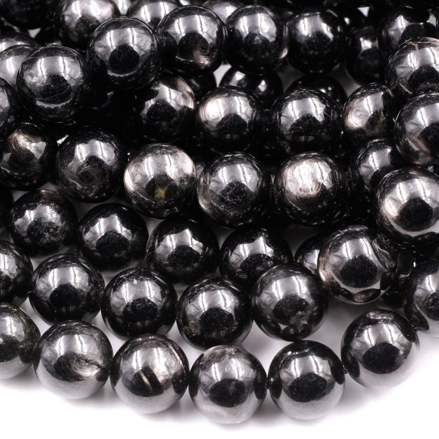 Genuine Natural Hypersthene 4mm 6mm 8mm 10mm Round Beads Flashy Chatoyant Gemstone 15.5" Strand