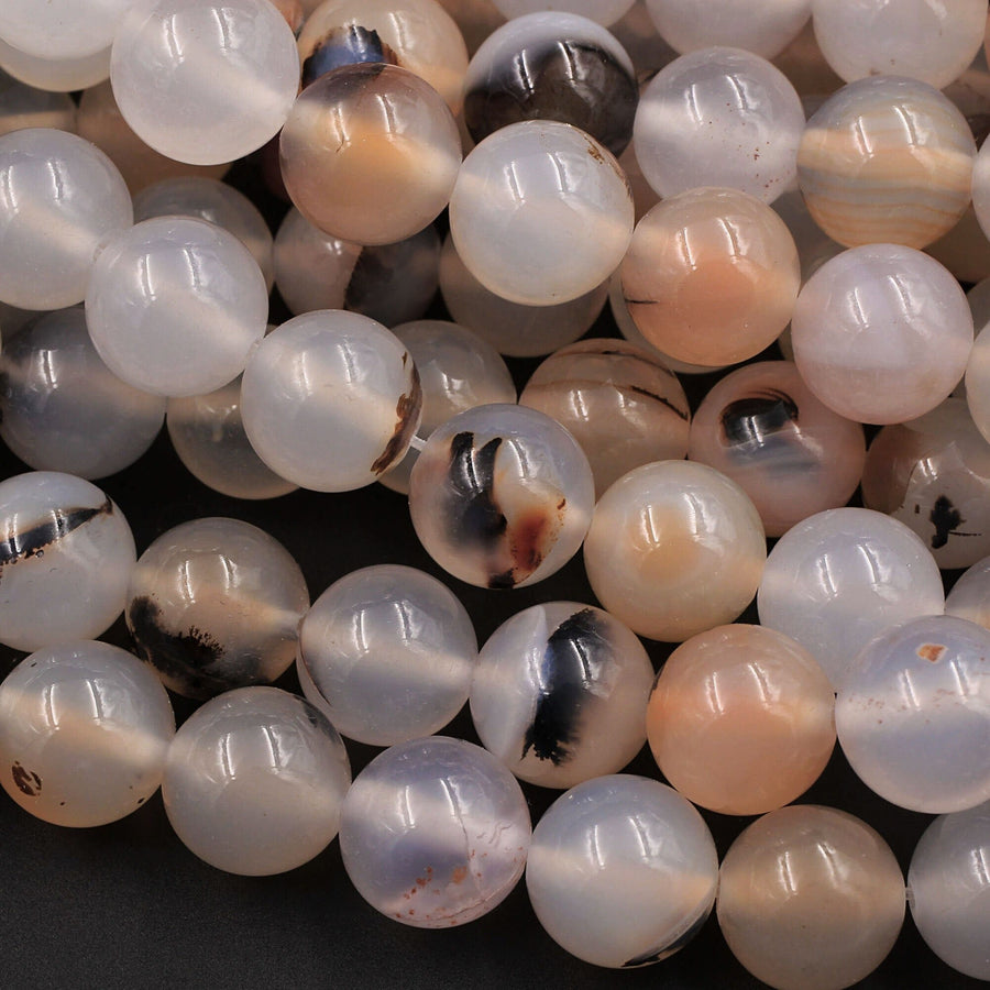 Natural Montana Agate 4mm 6mm 8mm 10mm 12mm Smooth Round Beads Amazing Dendritic Pattern 15.5" Strand
