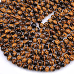 AAA Natural Tiger's Eye 4mm 6mm 8mm 10mm 12mm 14mm 16mm Round Beads Amazing Chatoyant Swirls 15.5" Strand