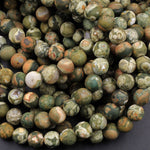 Matte Natural Rainforest Rhyolite Jasper Round 4mm 6mm 8mm 10mm Green Brown Orange Brown Beads 15.5" Strand