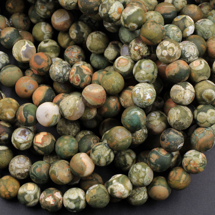 Matte Natural Rainforest Rhyolite Jasper Round 4mm 6mm 8mm 10mm Green Brown Orange Brown Beads 15.5" Strand