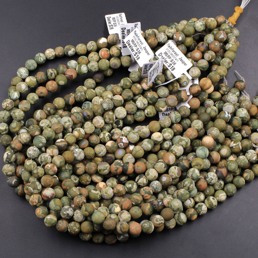 Matte Natural Rainforest Rhyolite Jasper Round 4mm 6mm 8mm 10mm Green Brown Orange Brown Beads 15.5" Strand