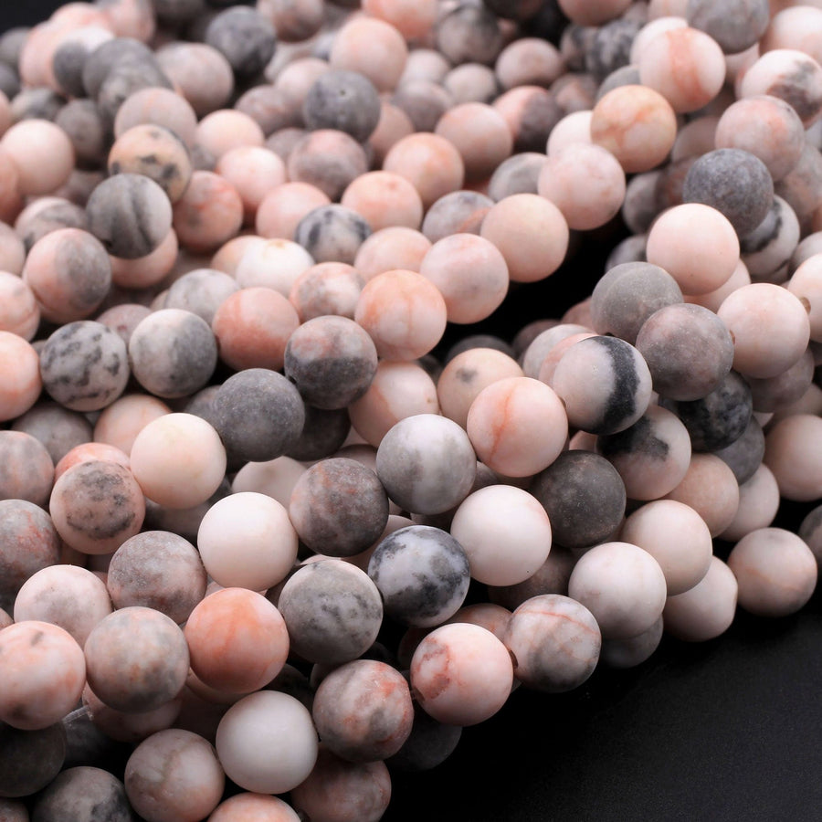 Matte Pink Zebra Jasper 4mm 6mm 8mm 10mm Round Beads Frosty Pink Grey Beads 15.5" Strand