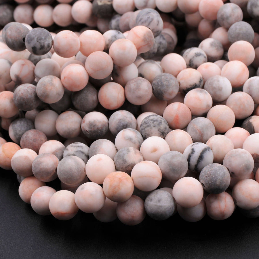 Matte Pink Zebra Jasper 4mm 6mm 8mm 10mm Round Beads Frosty Pink Grey Beads 15.5" Strand