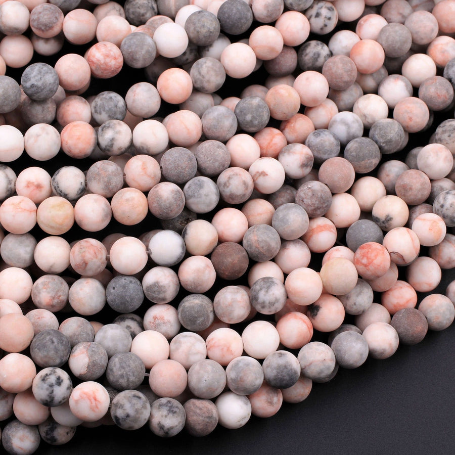 Matte Pink Zebra Jasper 4mm 6mm 8mm 10mm Round Beads Frosty Pink Grey Beads 15.5" Strand