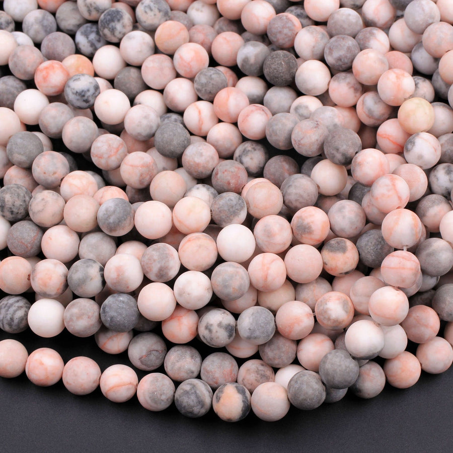 Matte Pink Zebra Jasper 4mm 6mm 8mm 10mm Round Beads Frosty Pink Grey Beads 15.5" Strand