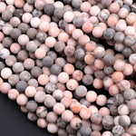 Matte Pink Zebra Jasper 4mm 6mm 8mm 10mm Round Beads Frosty Pink Grey Beads 15.5" Strand