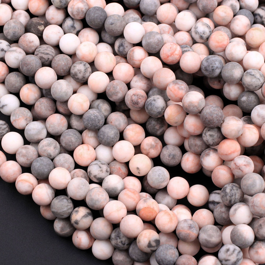 Matte Pink Zebra Jasper 4mm 6mm 8mm 10mm Round Beads Frosty Pink Grey Beads 15.5" Strand