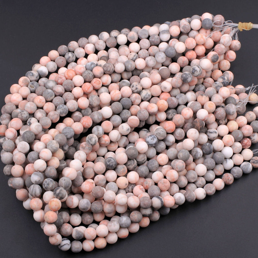 Matte Pink Zebra Jasper 4mm 6mm 8mm 10mm Round Beads Frosty Pink Grey Beads 15.5" Strand