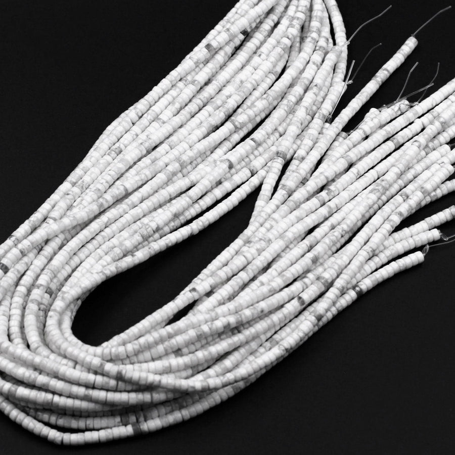 Natural Howlite Heishi Beads 4mm 6mm 8mm Smooth Plain Rondelle Disc 15.5" Strand
