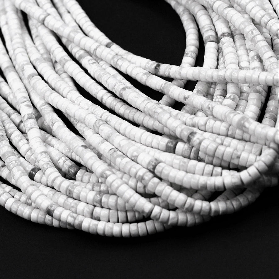 Natural Howlite Heishi Beads 4mm 6mm 8mm Smooth Plain Rondelle Disc 15.5" Strand