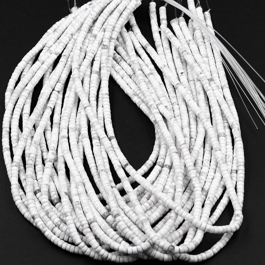 Natural Howlite Heishi Beads 4mm 6mm 8mm Smooth Plain Rondelle Disc 15.5" Strand