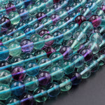 AAA Natural Fluorite Beads 4mm 6mm 8mm 10mm 12mm Round Polished Finish Purple Green Blue Fluorite Gemstone Beads 15.5" Strand