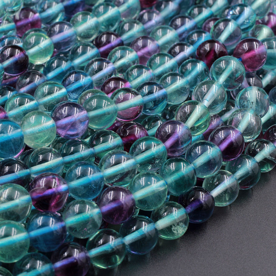 AAA Natural Fluorite Beads 4mm 6mm 8mm 10mm 12mm Round Polished Finish Purple Green Blue Fluorite Gemstone Beads 15.5" Strand