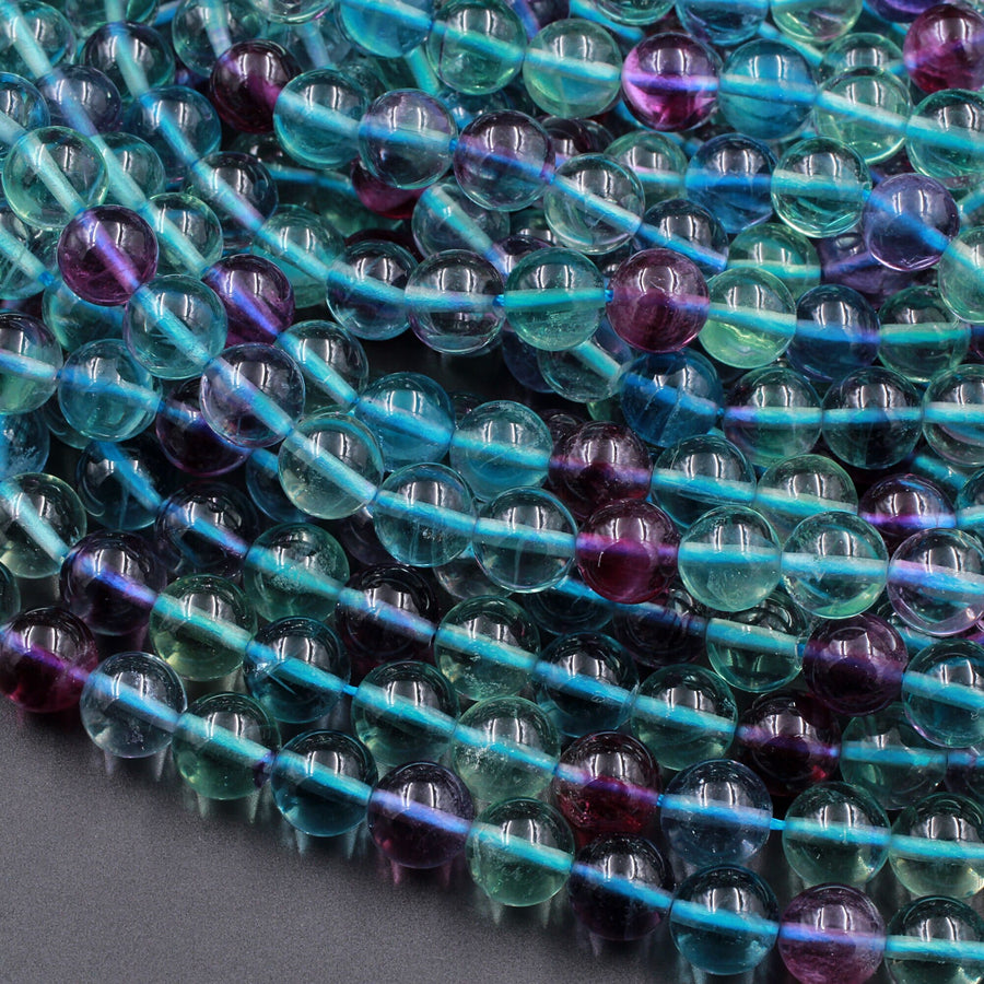 AAA Natural Fluorite Beads 4mm 6mm 8mm 10mm 12mm Round Polished Finish Purple Green Blue Fluorite Gemstone Beads 15.5" Strand