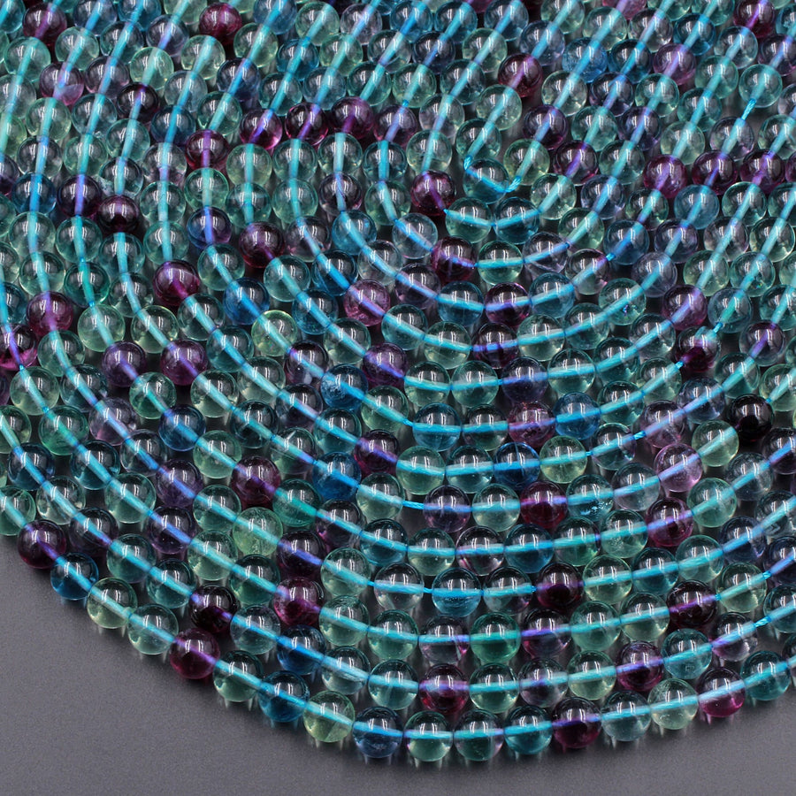 AAA Natural Fluorite Beads 4mm 6mm 8mm 10mm 12mm Round Polished Finish Purple Green Blue Fluorite Gemstone Beads 15.5" Strand