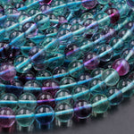 AAA Natural Fluorite Beads 4mm 6mm 8mm 10mm 12mm Round Polished Finish Purple Green Blue Fluorite Gemstone Beads 15.5" Strand