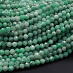 Real Genuine Natural Green Emerald Gemstone Faceted 2mm 3mm 4mm Round Beads Laser Diamond Cut Gemstone May Birthstone 15.5" Strand