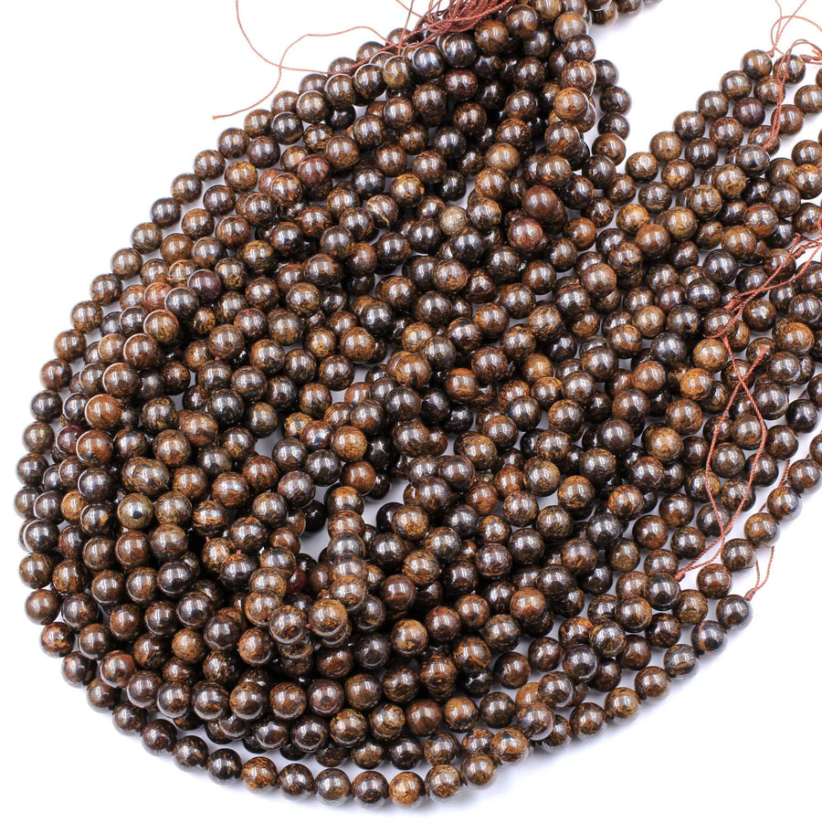 Natural Bronzite 4mm 6mm 8mm 10mm 12mm 14mm 16mm Round Beads High Quality Brown Stone 15.5" Strand