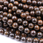 Natural Bronzite 4mm 6mm 8mm 10mm 12mm 14mm 16mm Round Beads High Quality Brown Stone 15.5" Strand