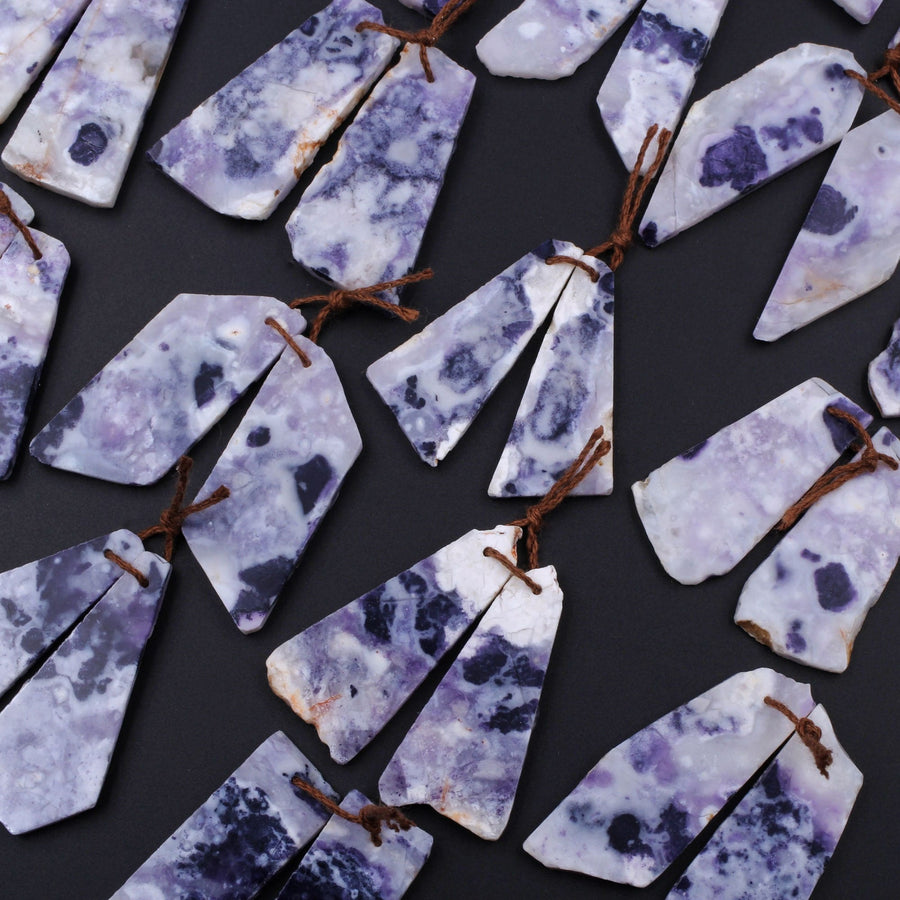 Natural Mexican Purple Opal Freeform Slice Earring Pair Drilled Matched Gemstone Bead Pair