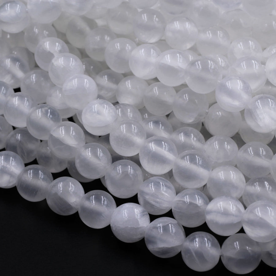 Natural Selenite 4mm 6mm 8mm 10mm 12mm Round Beads From Madagascar 15.5" Strand