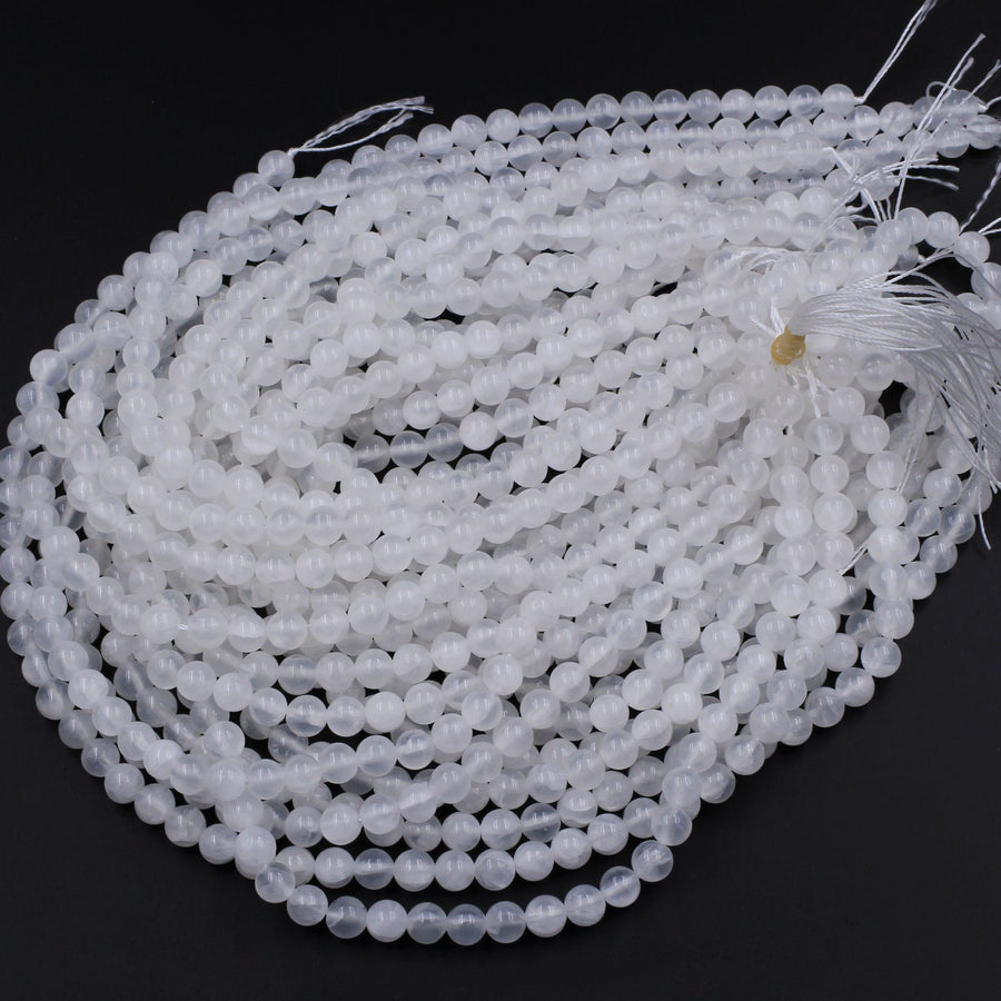 Natural Selenite 4mm 6mm 8mm 10mm 12mm Round Beads From Madagascar 15.5" Strand