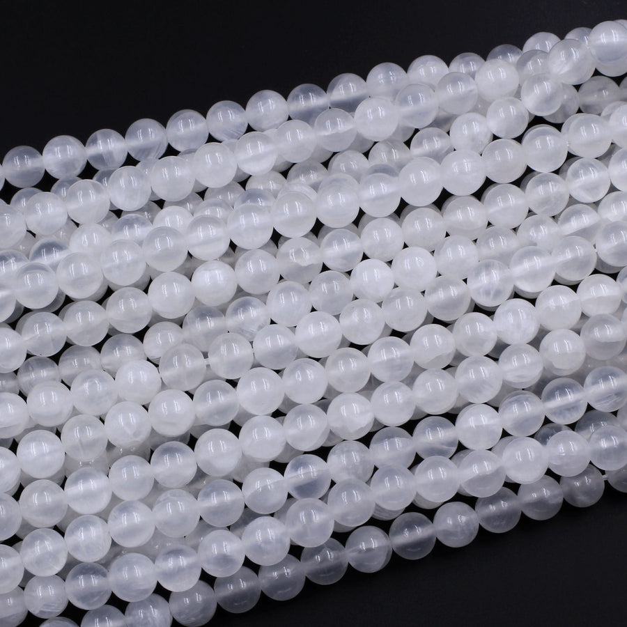 Natural Selenite 4mm 6mm 8mm 10mm 12mm Round Beads From Madagascar 15.5" Strand