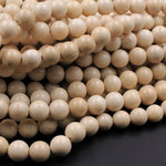 Natural Fossil Jasper River Stone 4mm  6mm 8mm  10mm Polished Round Tan Beige Cream Beads 15.5" Strand