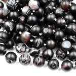 Natural Black Druzy Agate 8mm 10mm 12mm 14mm Round Beads With Sparkling White Quartz Druzy Crystal Cave 15.5" Strand