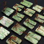Natural African Green Chrysoprase Earring Pair Flat Short Rectangle Cabochon Cab Pair Drilled Matched Gemstone Bead Pair