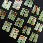 Natural African Green Chrysoprase Earring Pair Flat Short Rectangle Cabochon Cab Pair Drilled Matched Gemstone Bead Pair