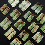 Natural African Green Chrysoprase Earring Pair Flat Short Rectangle Cabochon Cab Pair Drilled Matched Gemstone Bead Pair