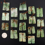 Natural African Green Chrysoprase Earring Pair Flat Short Rectangle Cabochon Cab Pair Drilled Matched Gemstone Bead Pair