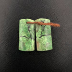 Natural African Green Chrysoprase Earring Pair Flat Short Rectangle Cabochon Cab Pair Drilled Matched Gemstone Bead Pair