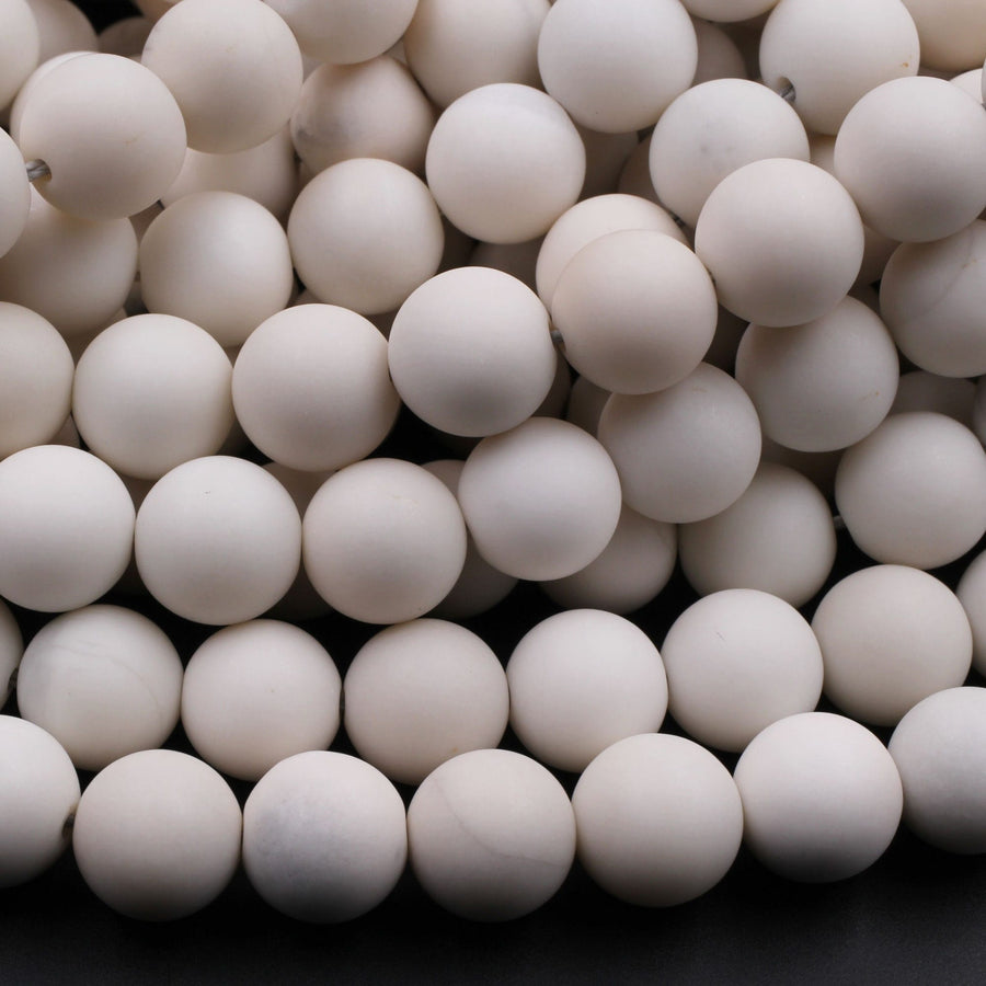 Matte Natural Ivory Jade Round Beads 6mm 8mm 10mm Creamy Ivory White Natural Jade Beads 15.5" Strand