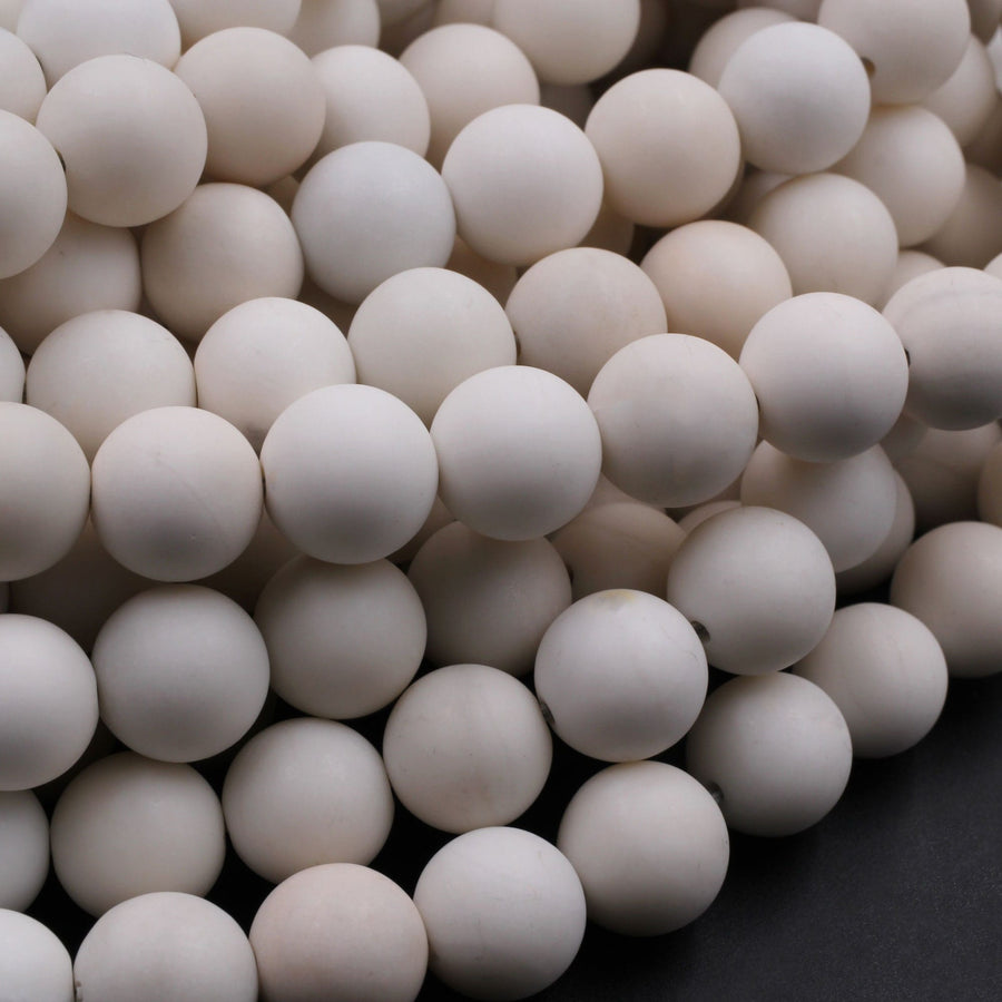 Matte Natural Ivory Jade Round Beads 6mm 8mm 10mm Creamy Ivory White Natural Jade Beads 15.5" Strand