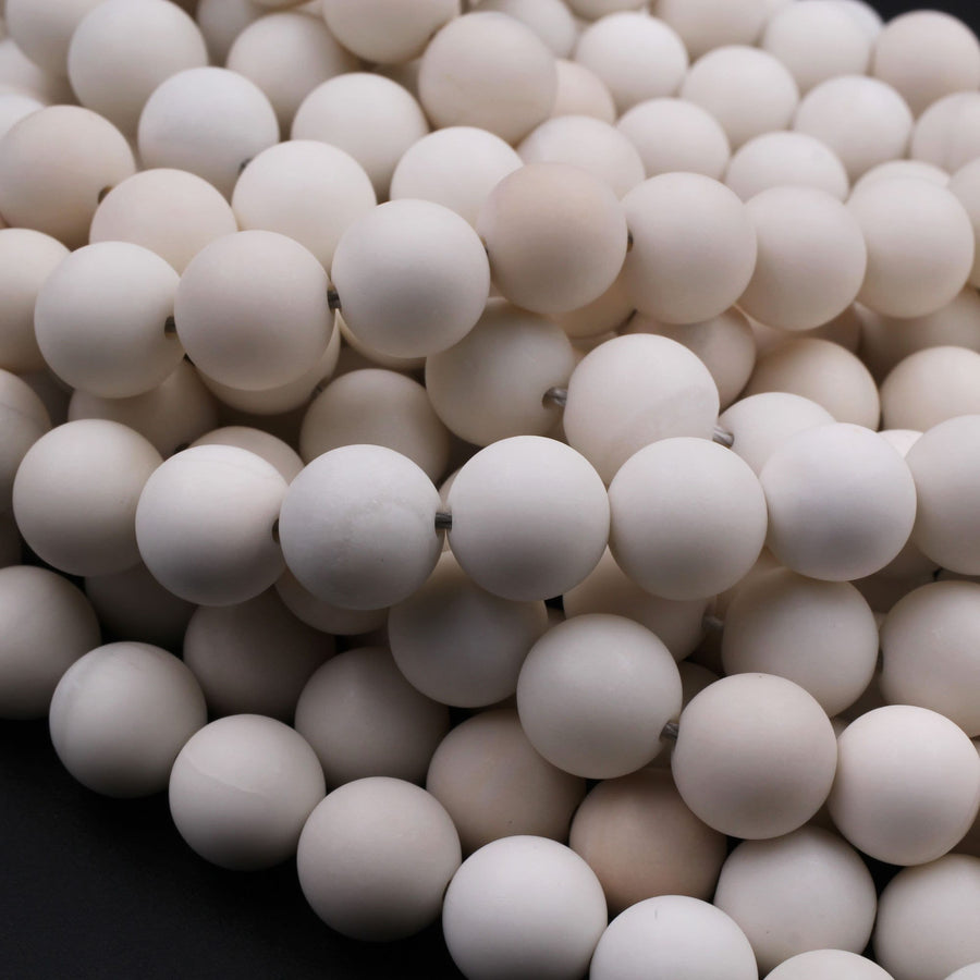 Matte Natural Ivory Jade Round Beads 6mm 8mm 10mm Creamy Ivory White Natural Jade Beads 15.5" Strand