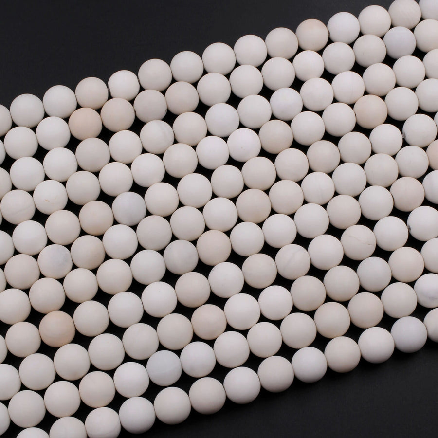 Matte Natural Ivory Jade Round Beads 6mm 8mm 10mm Creamy Ivory White Natural Jade Beads 15.5" Strand