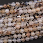 Natural Montana Agate 4mm 6mm 8mm 10mm 12mm Smooth Round Beads Amazing Dendritic Pattern 15.5" Strand