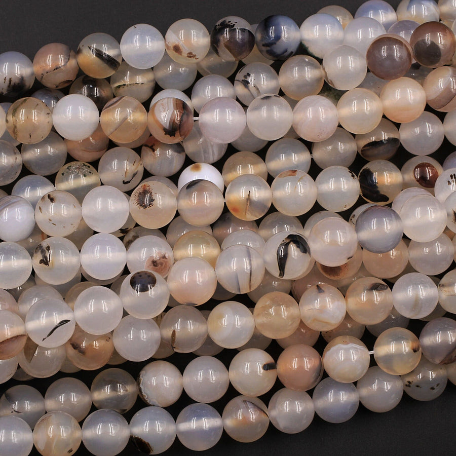 Natural Montana Agate 4mm 6mm 8mm 10mm 12mm Smooth Round Beads Amazing Dendritic Pattern 15.5" Strand
